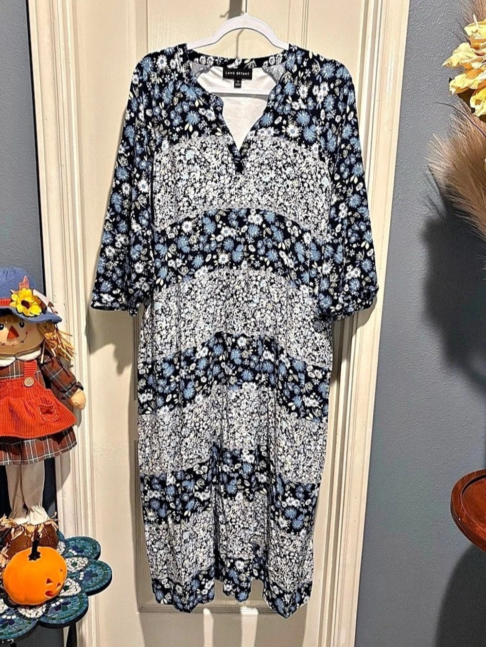 Lane Bryant Floral Madi Dress Blue & White Size 22 Like New